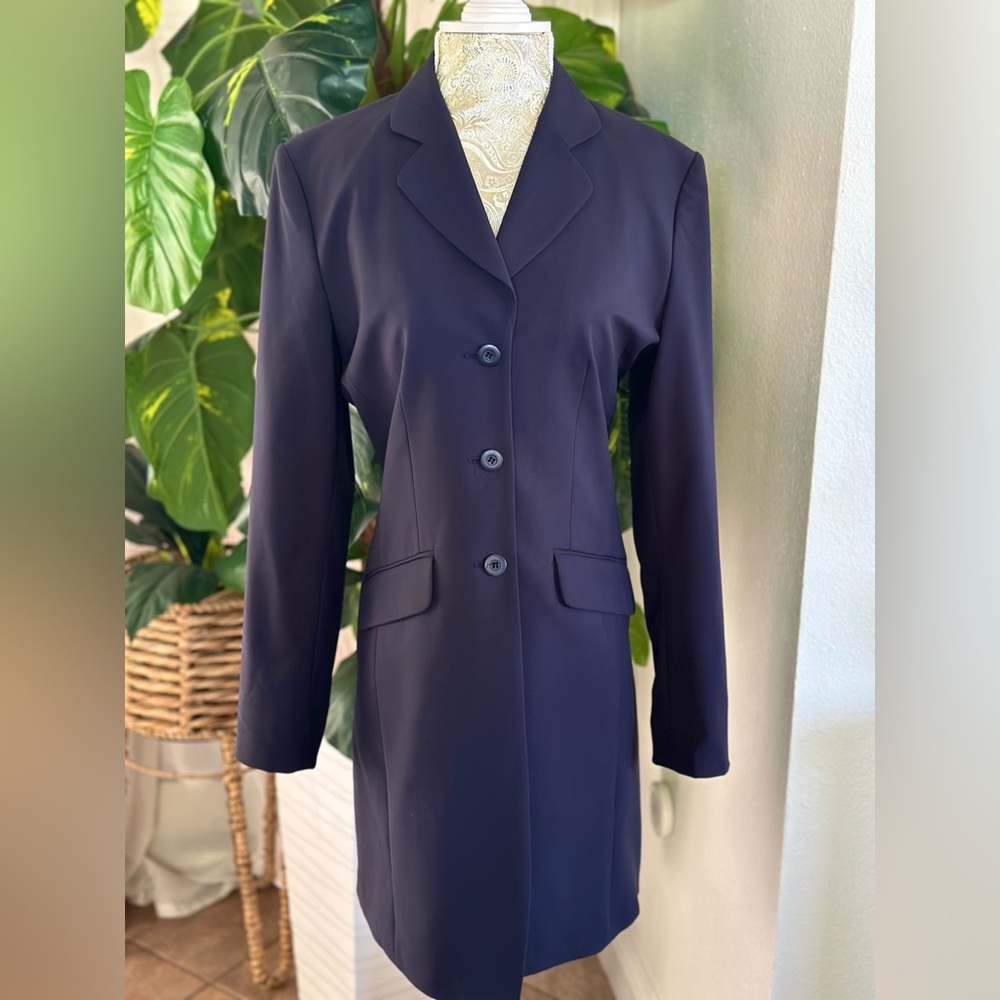 Long Women's Classic Skinny Navy Blazer Jacket Trench Office Casual Size 6